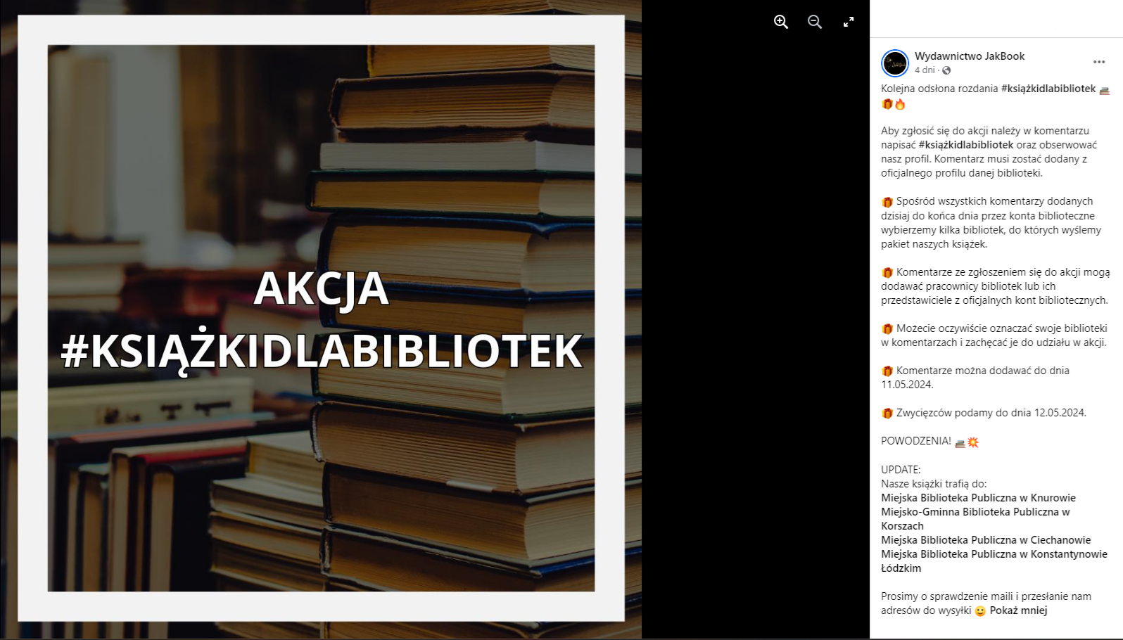 informacja o rozdaniu książek