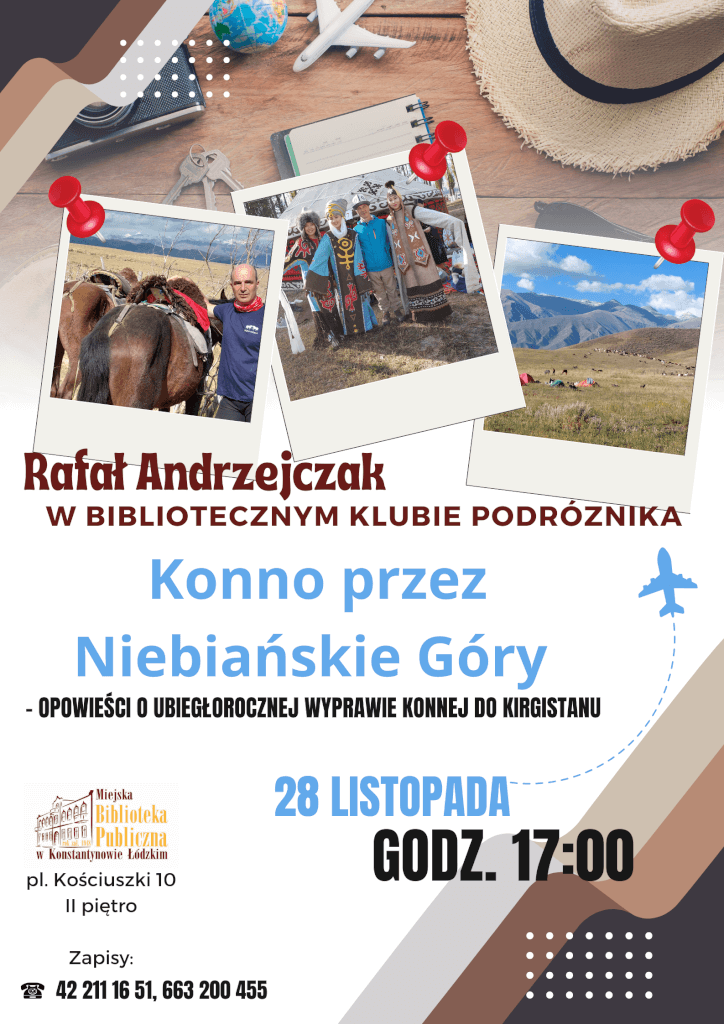 plakat o spotkaniu w bibliotecznym Klubie Podróżnika